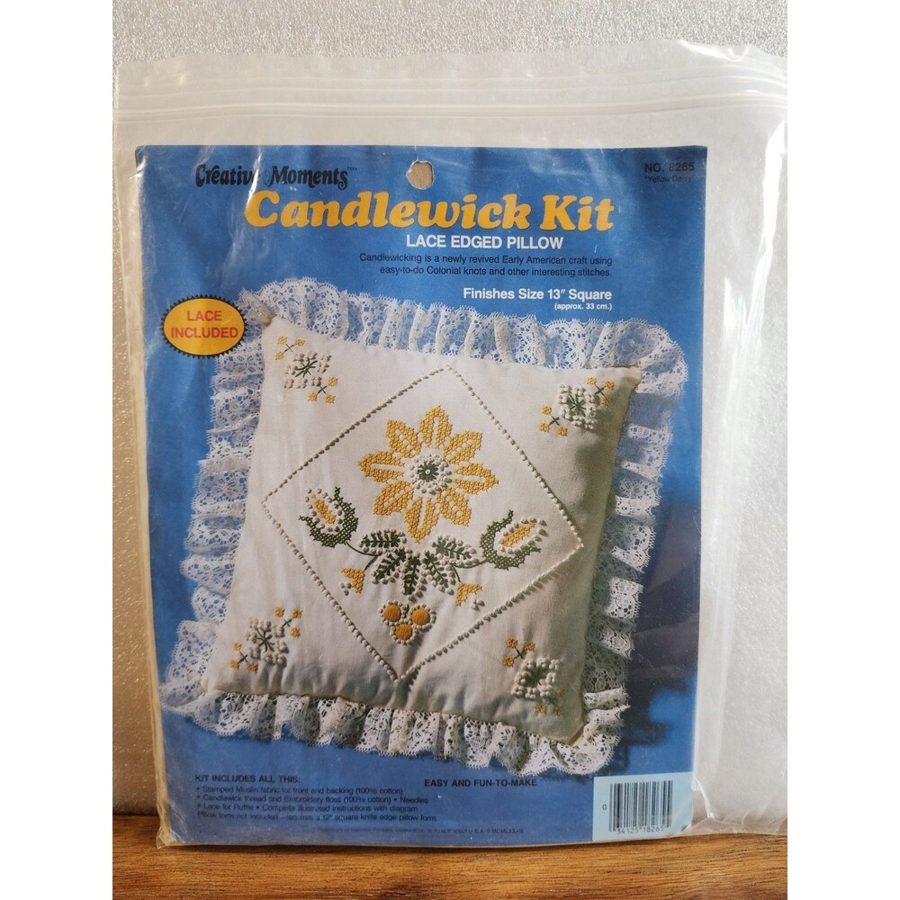 Creative Moments Candlewick 13" Pillow Kit 8265 Yellow Daisy Vintage Lace Trim